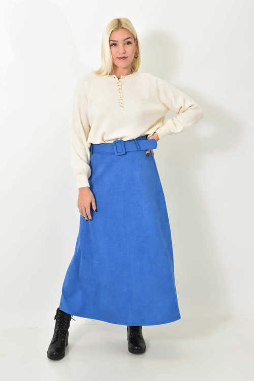 Μίντι σουέτ φούστα με ζώνη μπλε ραφ