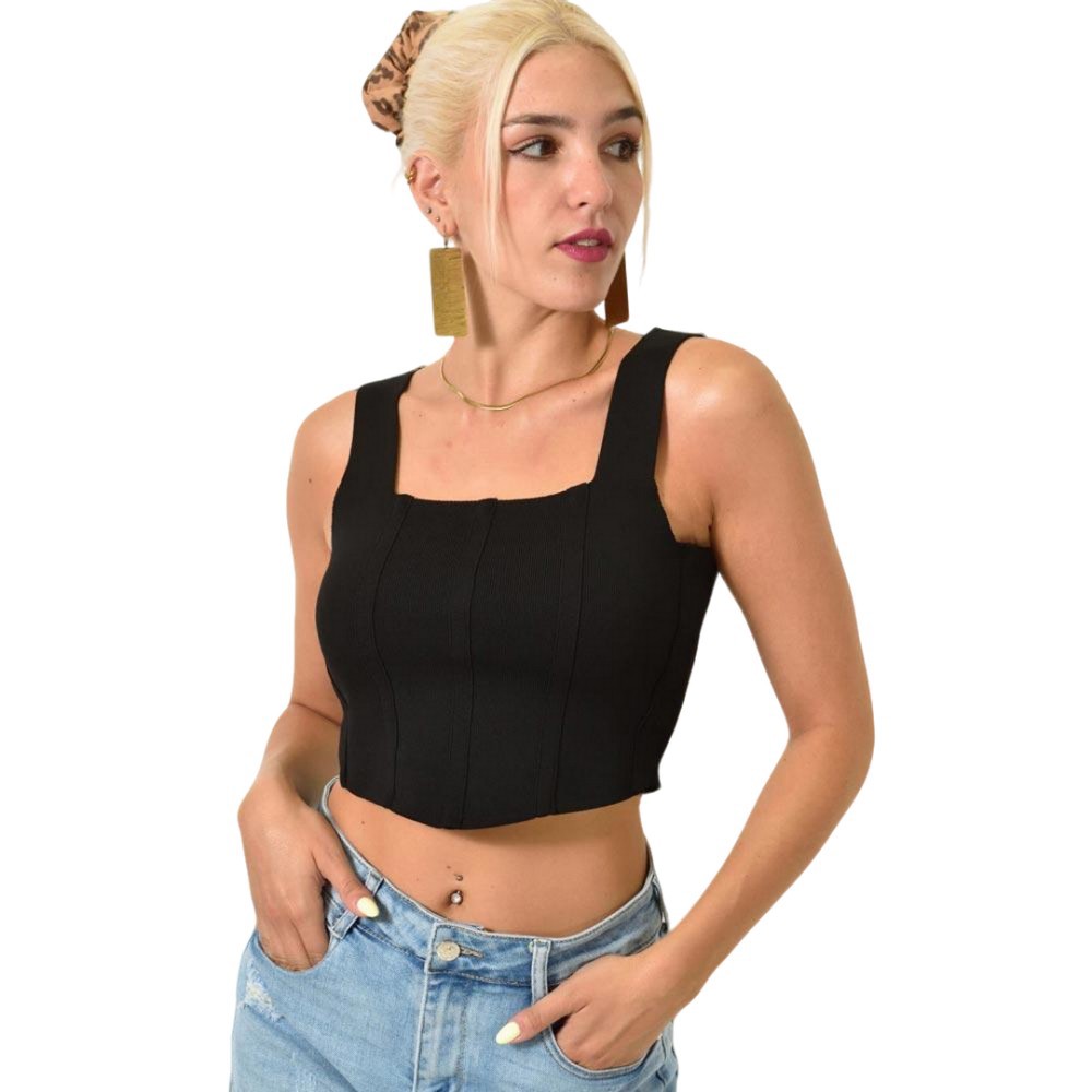 Crop top πλεκτό τύπου κορσές Μαύρο 25195