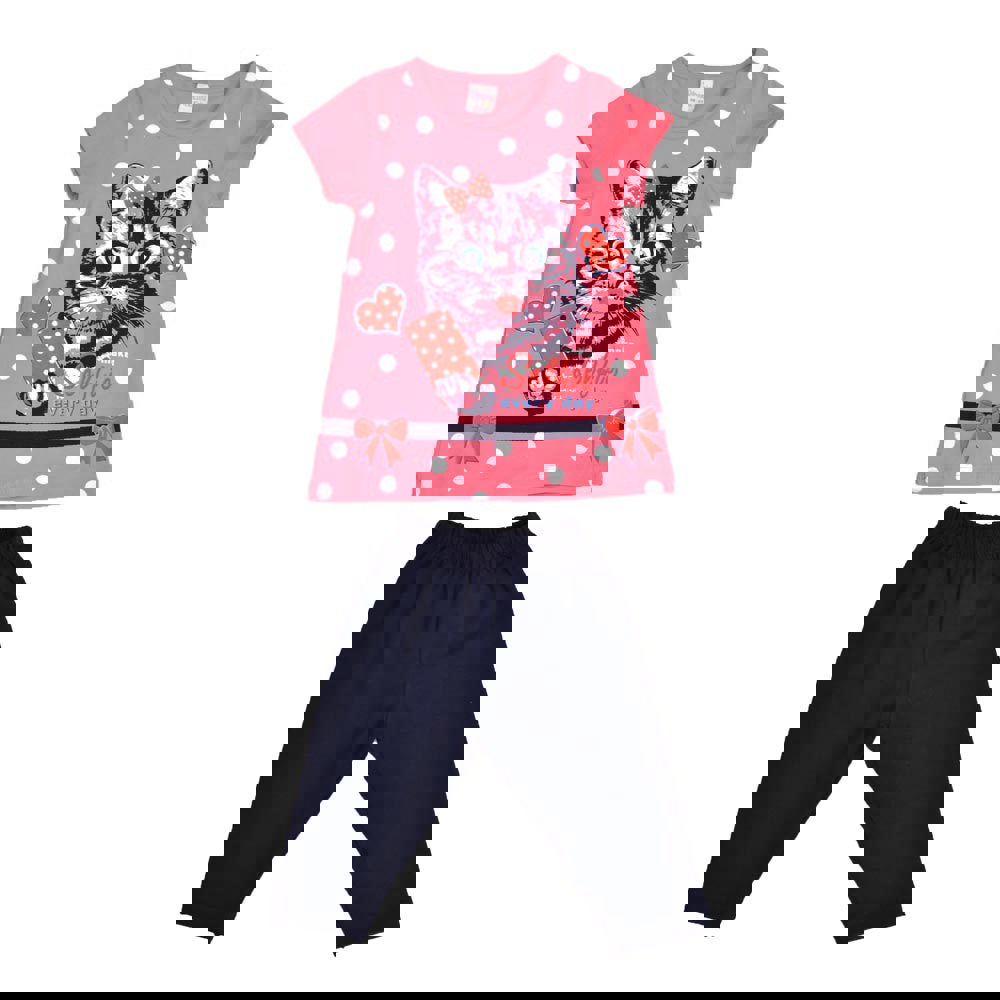 Παιδικό σετ με κολάν γάτα και καρδούλα Ροζ 15638