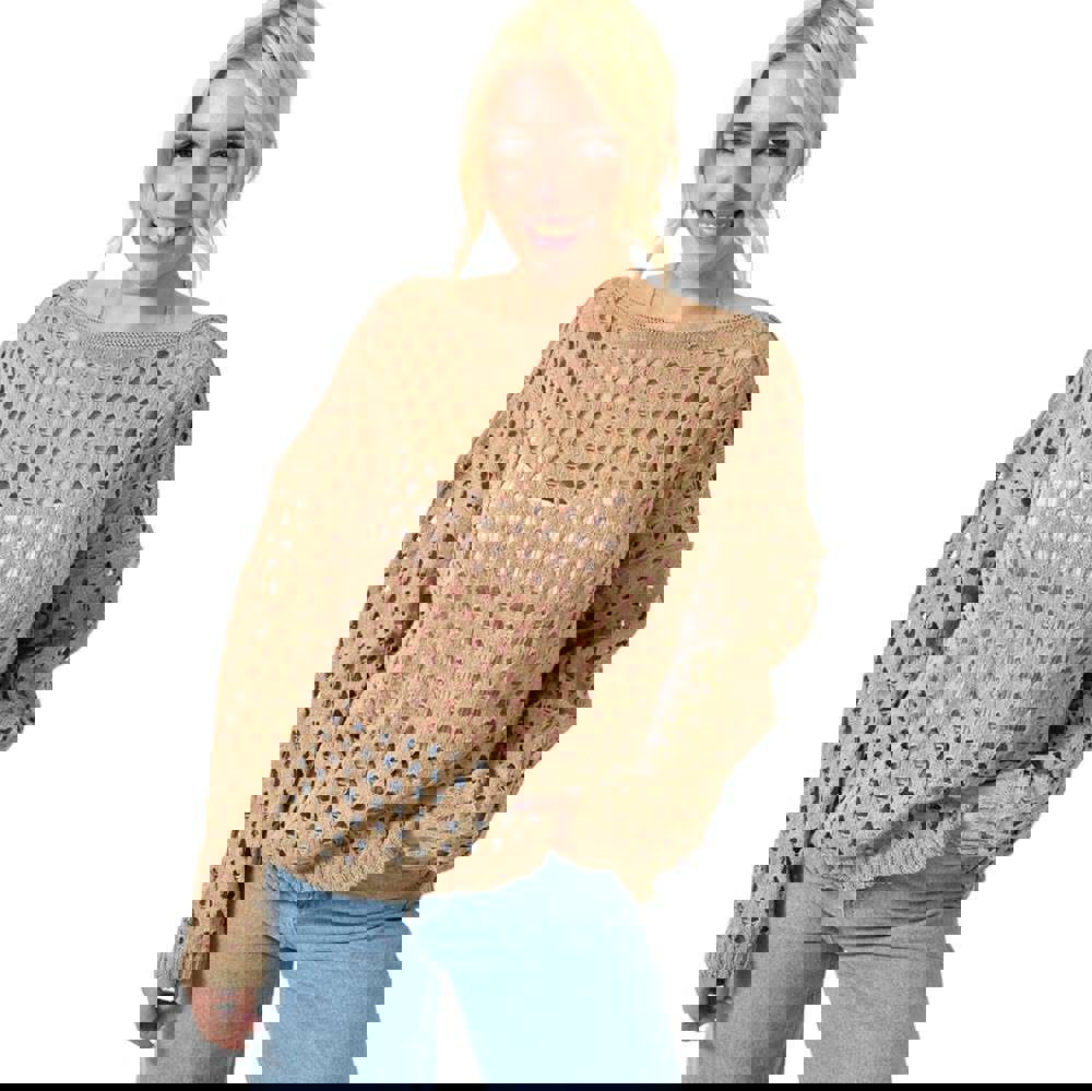 Γυναικεία μπλούζα με διάτρητο σχέδιο Μπεζ 23362