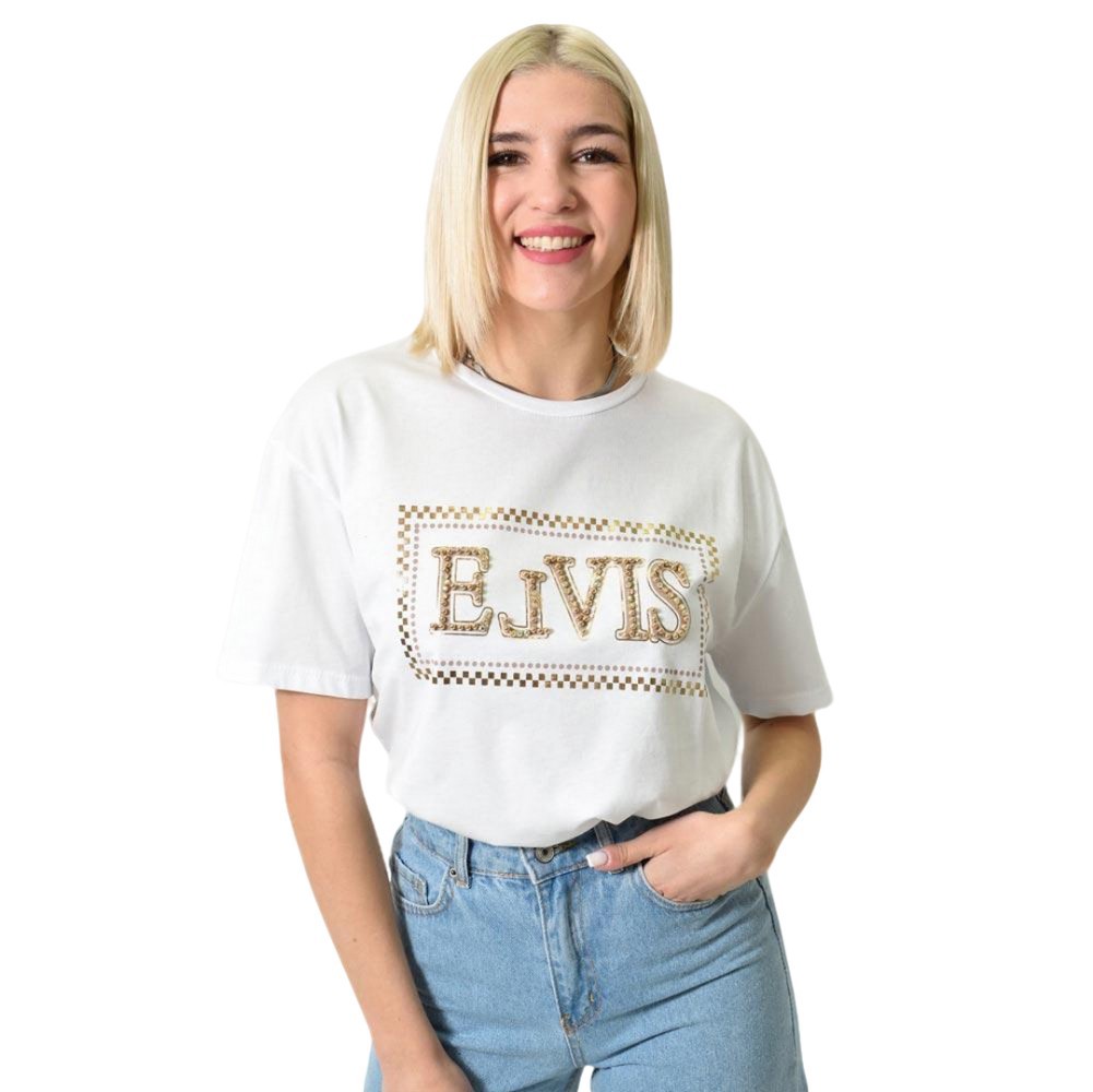 Γυναικείο T-shirt με στρας Λευκό 23774