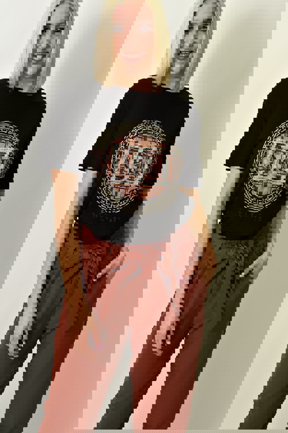 Γυναικείο T-shirt με σχέδιο και στρας PARIS Μαύρο 23189 φωτογραφία