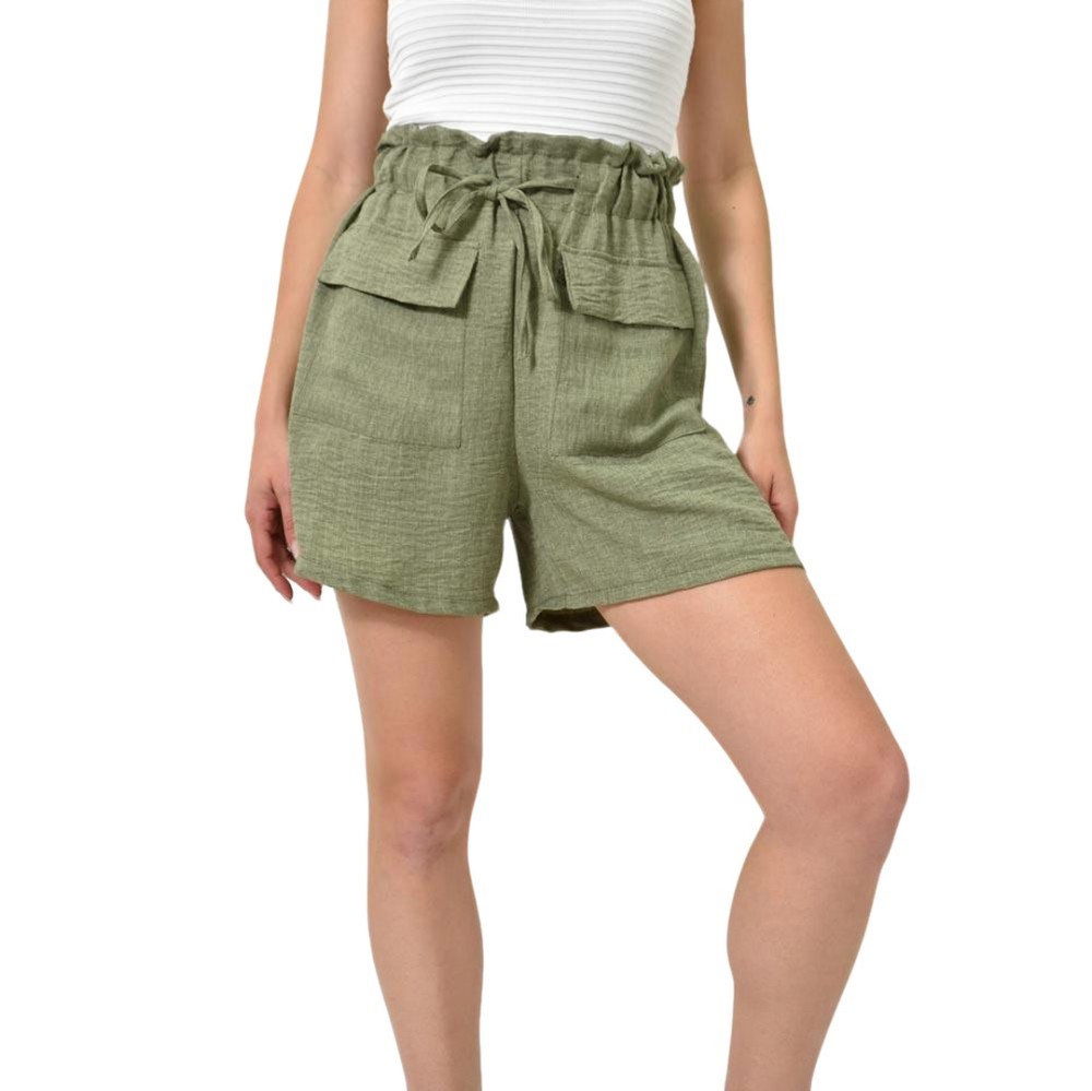 Σορτς με δέσιμο και τσέπες Χακί 24679