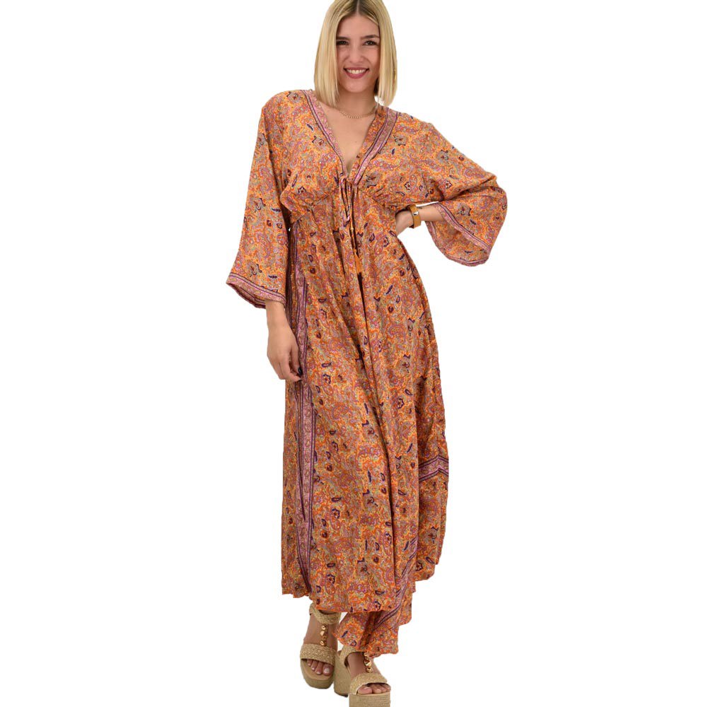 Γυναικείο μεταξωτό boho φόρεμα με κρόσια Πορτοκαλί 20579