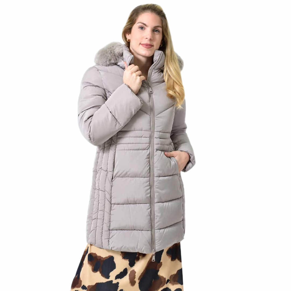 Μακρύ μπουφάν καπιτονέ Εκρού 27337