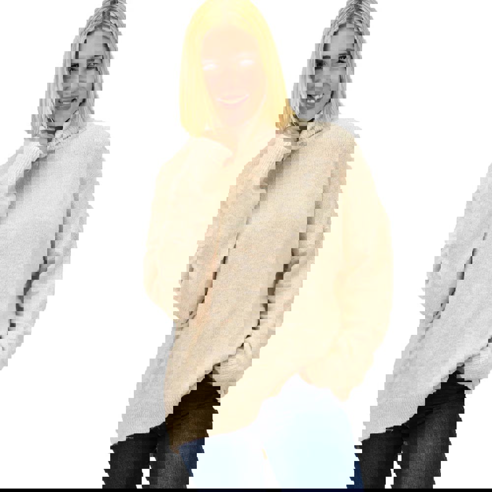 Πλεκτό πουλόβερ oversized ζιβάγκο Μπεζ 17966