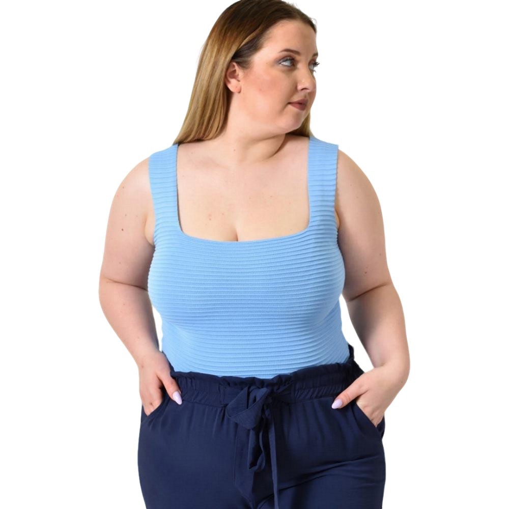 Γυναικείο Plus Size τοπ αμάνικο με ανάγλυφο σχέδιο Γαλάζιο 24376