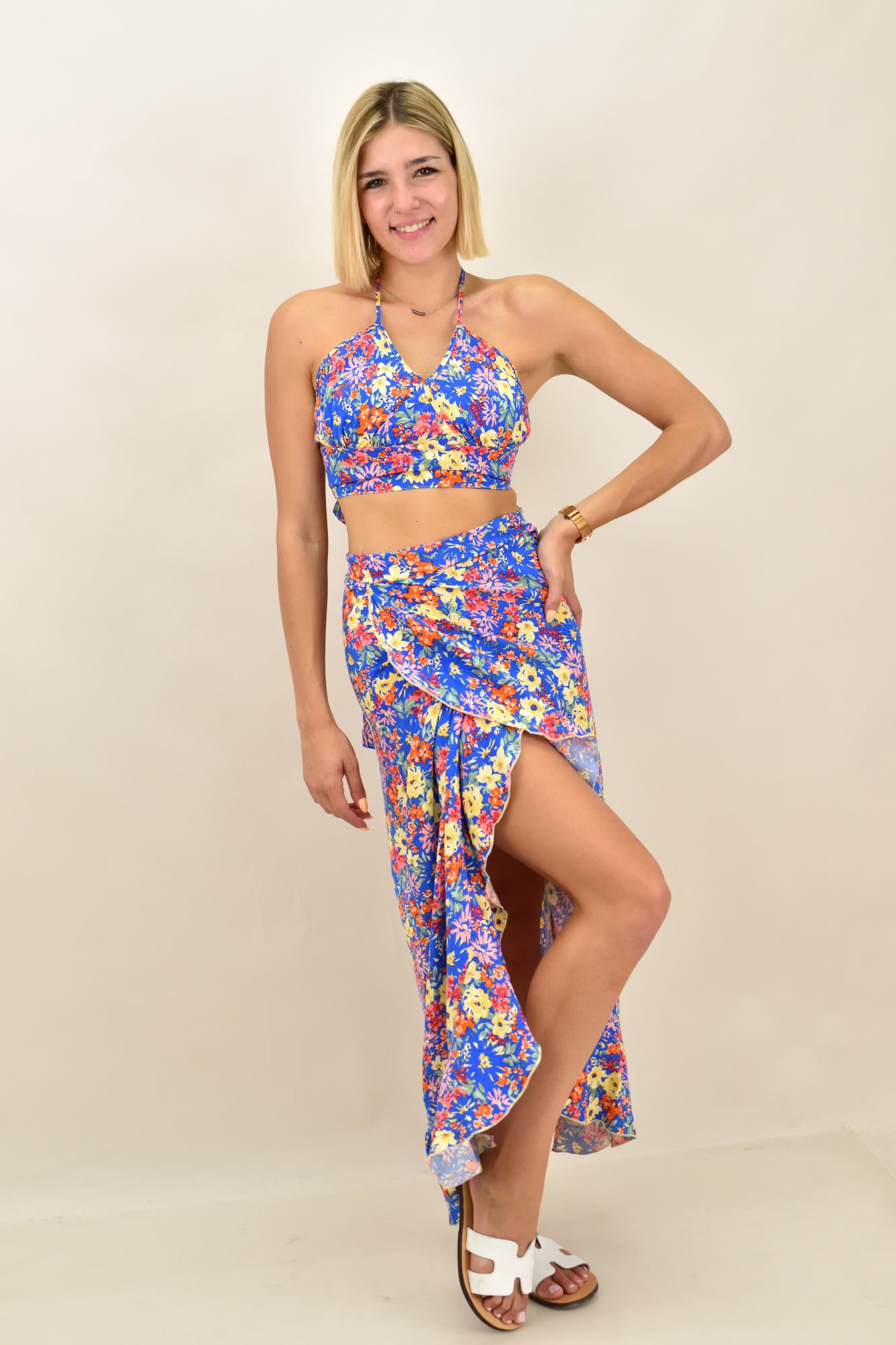 Γυναικείο crop top κρουαζέ Μπλε 16810