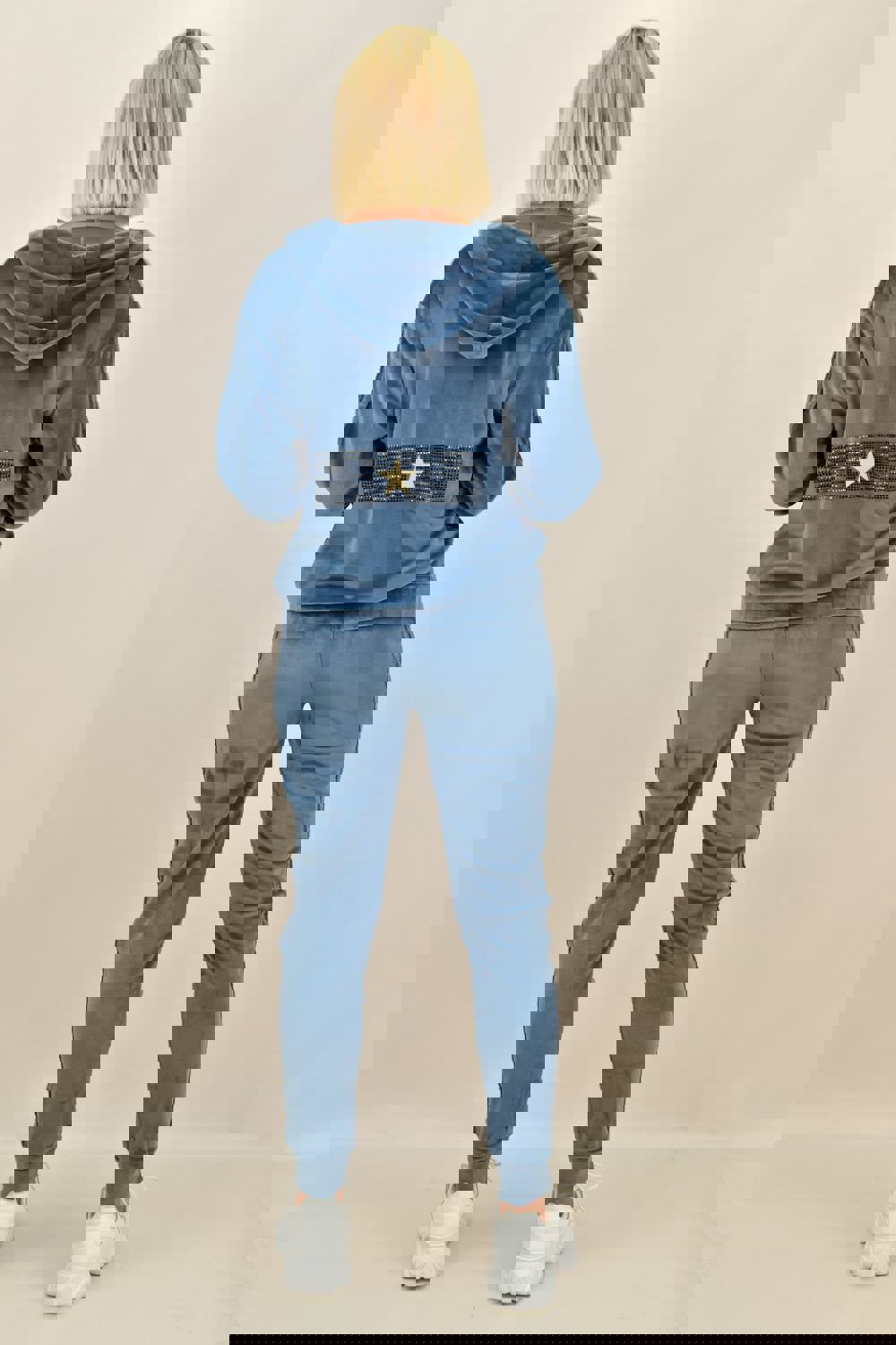 Γυναικείο σετ βελουτέ φόρμα με τύπωμα αστέρι Γαλάζιο 17822 φωτογραφία