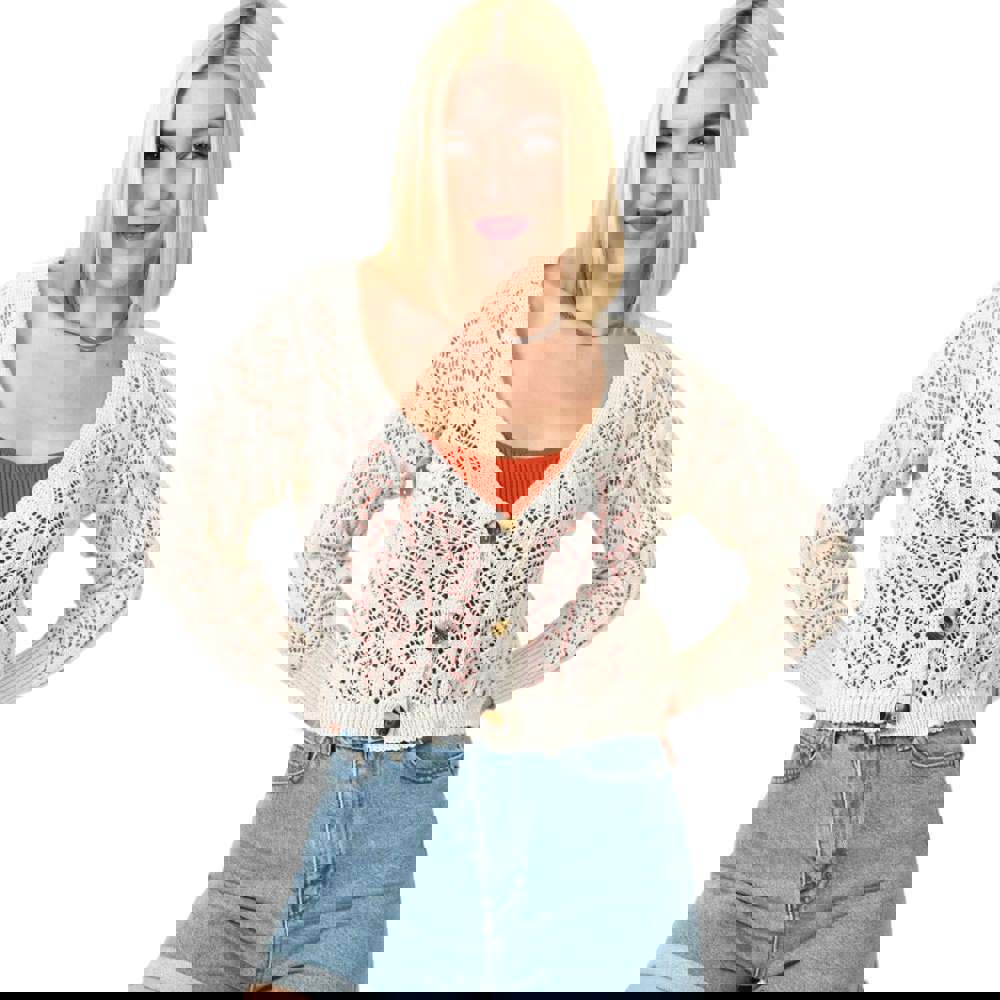 Γυναικεία crop ζακέτα με κουμπιά Εκρού 23537