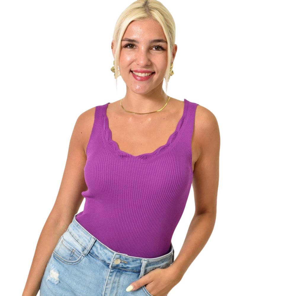 Γυναικέιο πλεκτό τοπ με διάτρητο σχέδιο Ματζέντα 25344