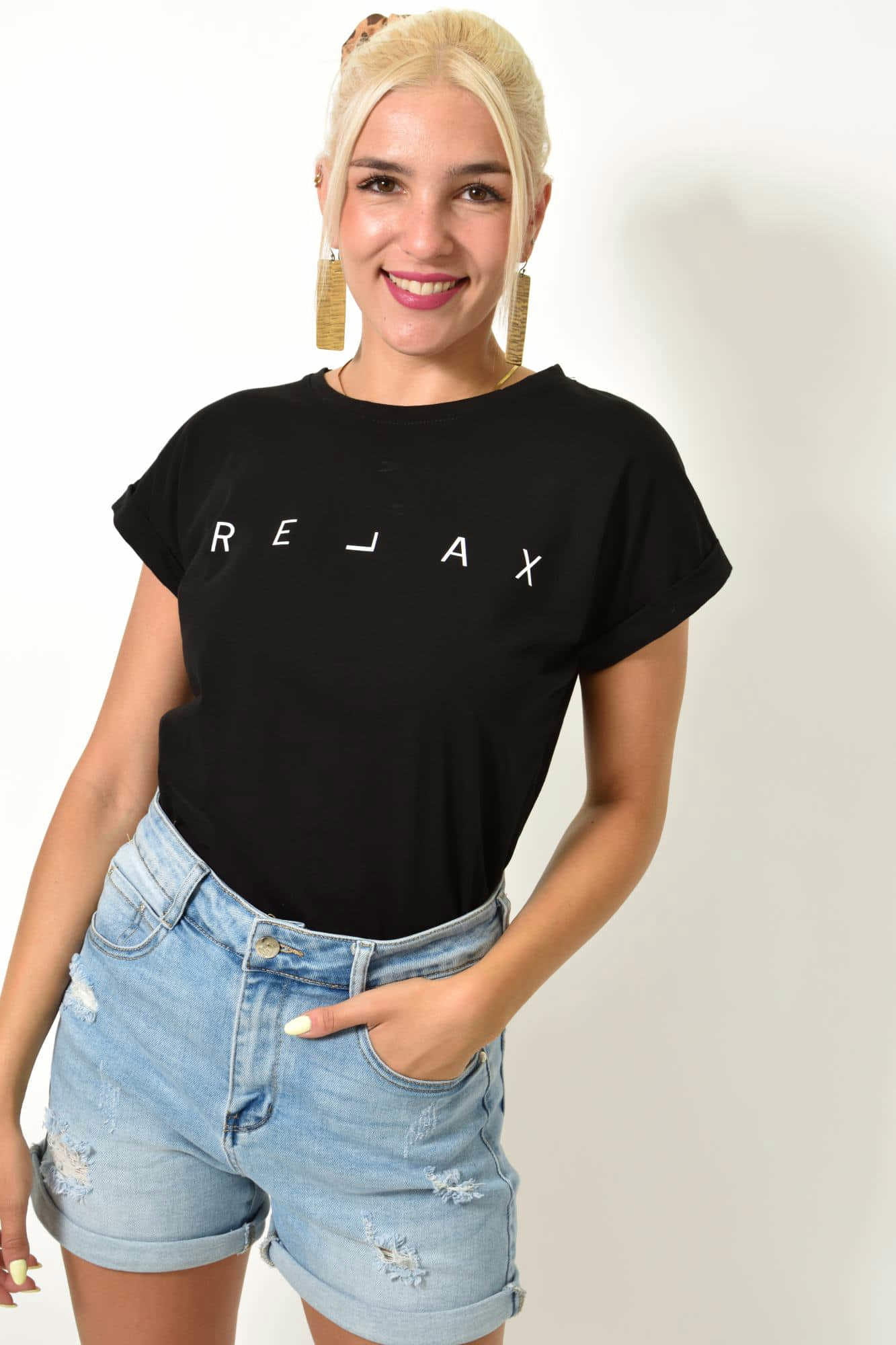 T-shirt με τύπωμα RELAX Μαύρο 25596