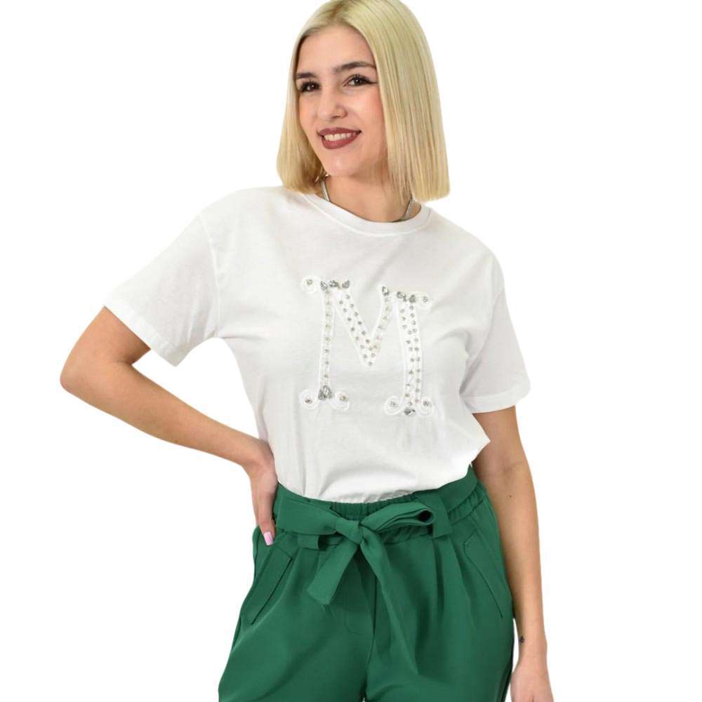 Γυναικείο T-shirt με στρας Μ Λευκό 23181