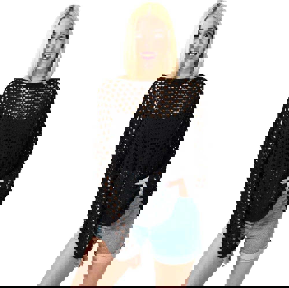 Γυναικεία μπλούζα με διάτρητο σχέδιο Μαύρο 23464