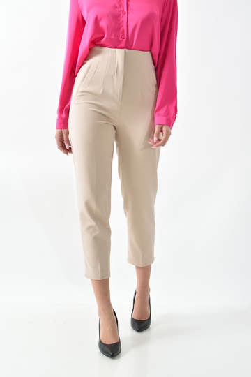  - Μονόχρωμο ψηλόμεσο παντελόνι με ραφές σε μπεζ