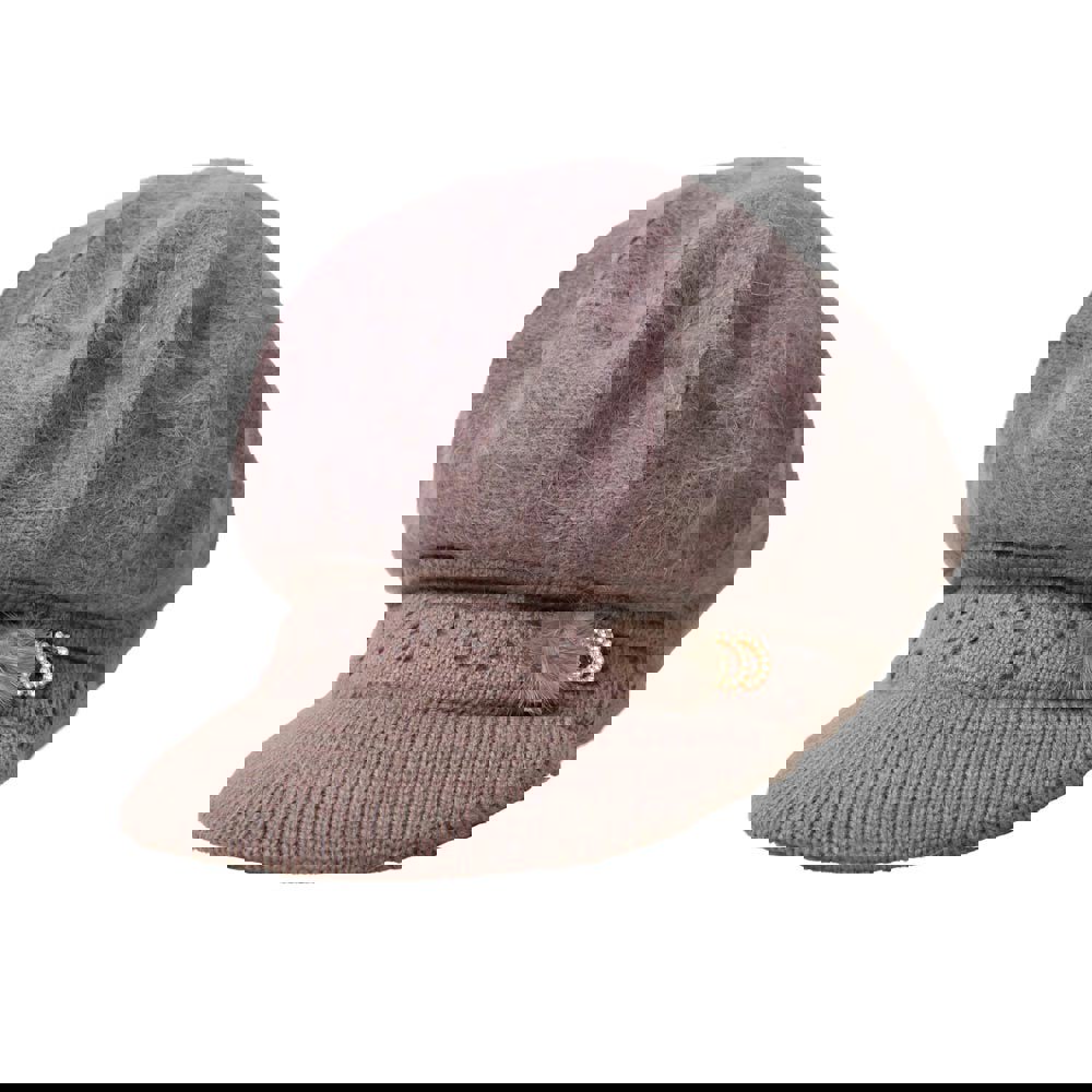 Potre OR Γυναικείο πλεκτό καπέλο με γείσο και φουντάκι Πούρο 22734