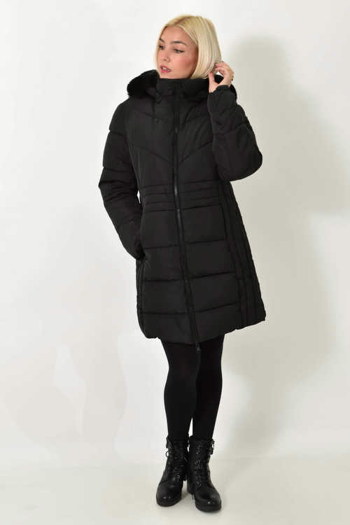 Γυναικείο Μακρύ μπουφάν καπιτονέ μαύρο