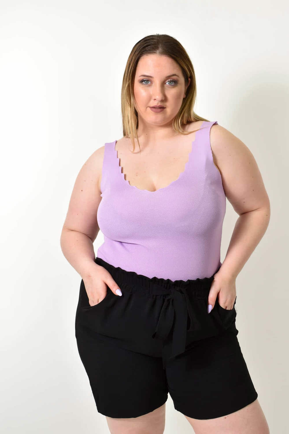 Γυναικείο Plus Size πλεκτό τοπ Λιλά 24352 φωτογραφία