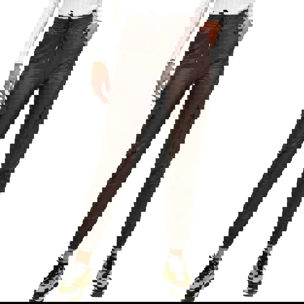 Γυναικείο δερμάτινο παντελόνι cargo Καφέ 22201