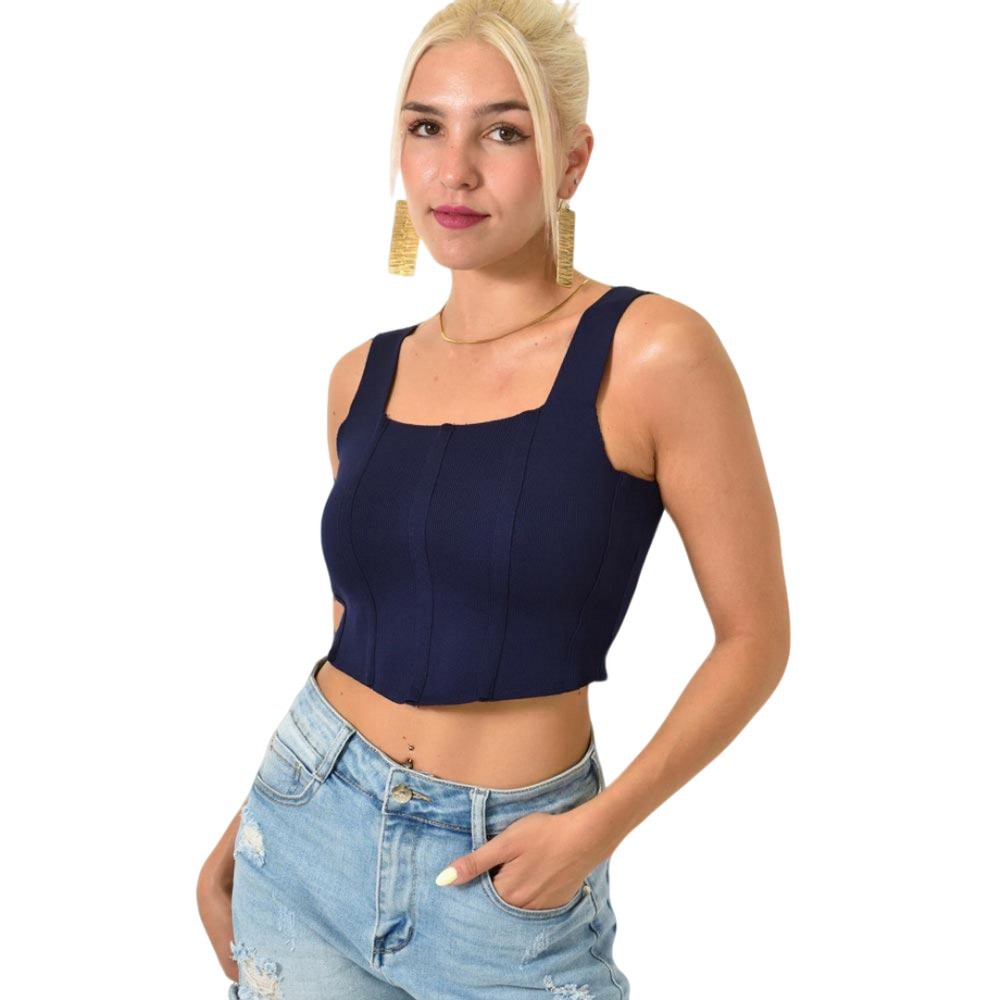 Crop top πλεκτό τύπου κορσές Μπλε Σκούρο 25203