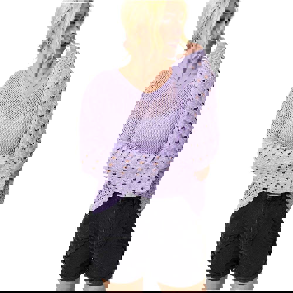 Γυναικεία μπλούζα με διάτρητο σχέδιο Λιλά 23370