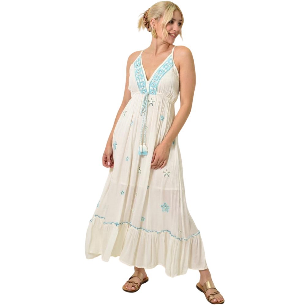 Μακρύ φόρεμα με διακοσμητικά στοιχεία Εκρού 24729