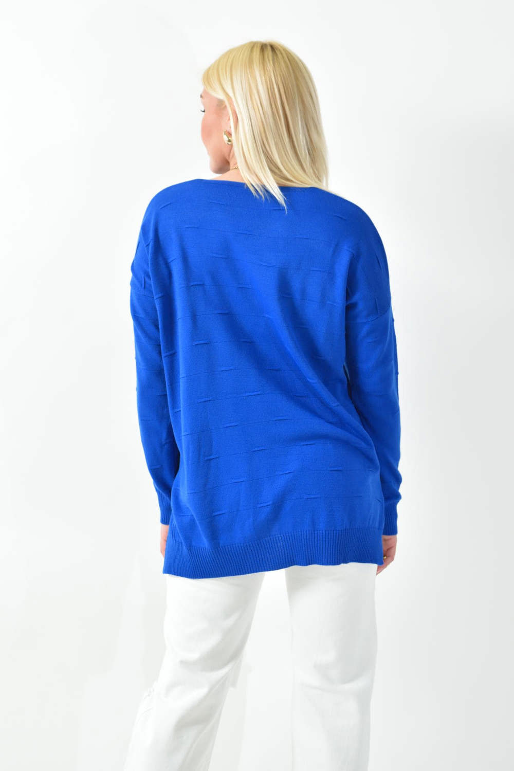 Πλεκτή μπλούζα oversized με 3d σχέδιο Μπλε Ρουά 26234 φωτογραφία