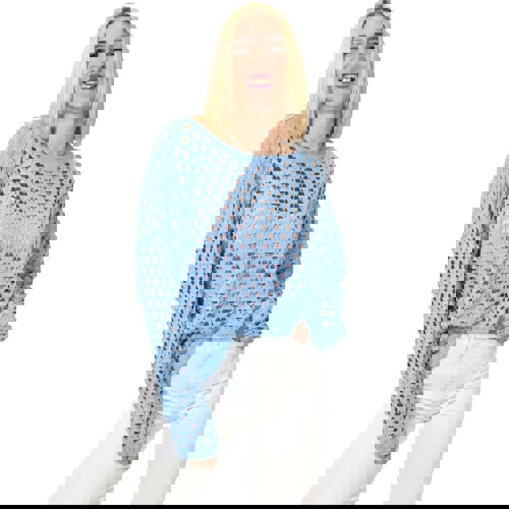 Γυναικεία μπλούζα με διάτρητο σχέδιο Γαλάζιο 23463