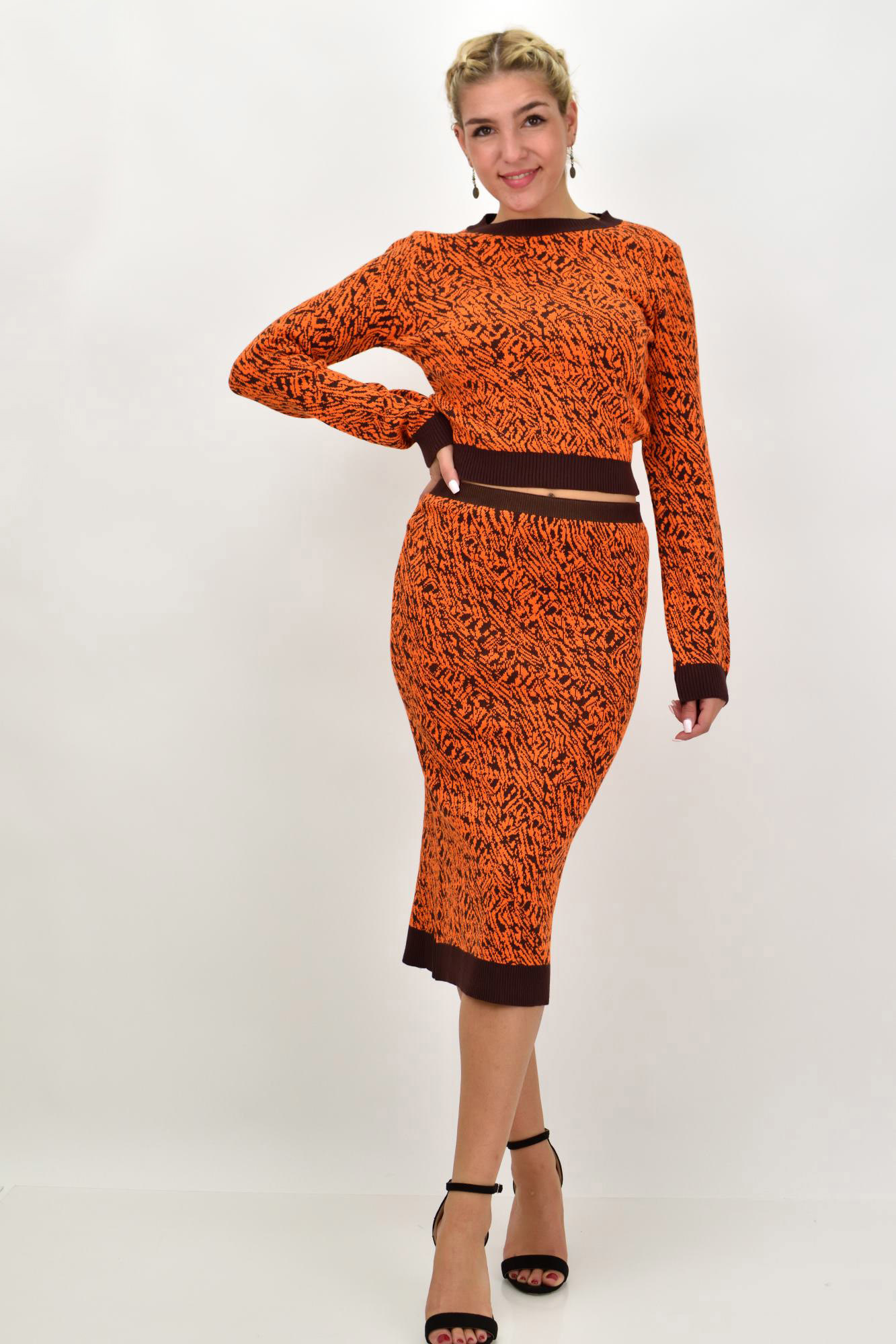 Γυναικείο πλεκτό σετ animal print Πορτοκαλί 22126