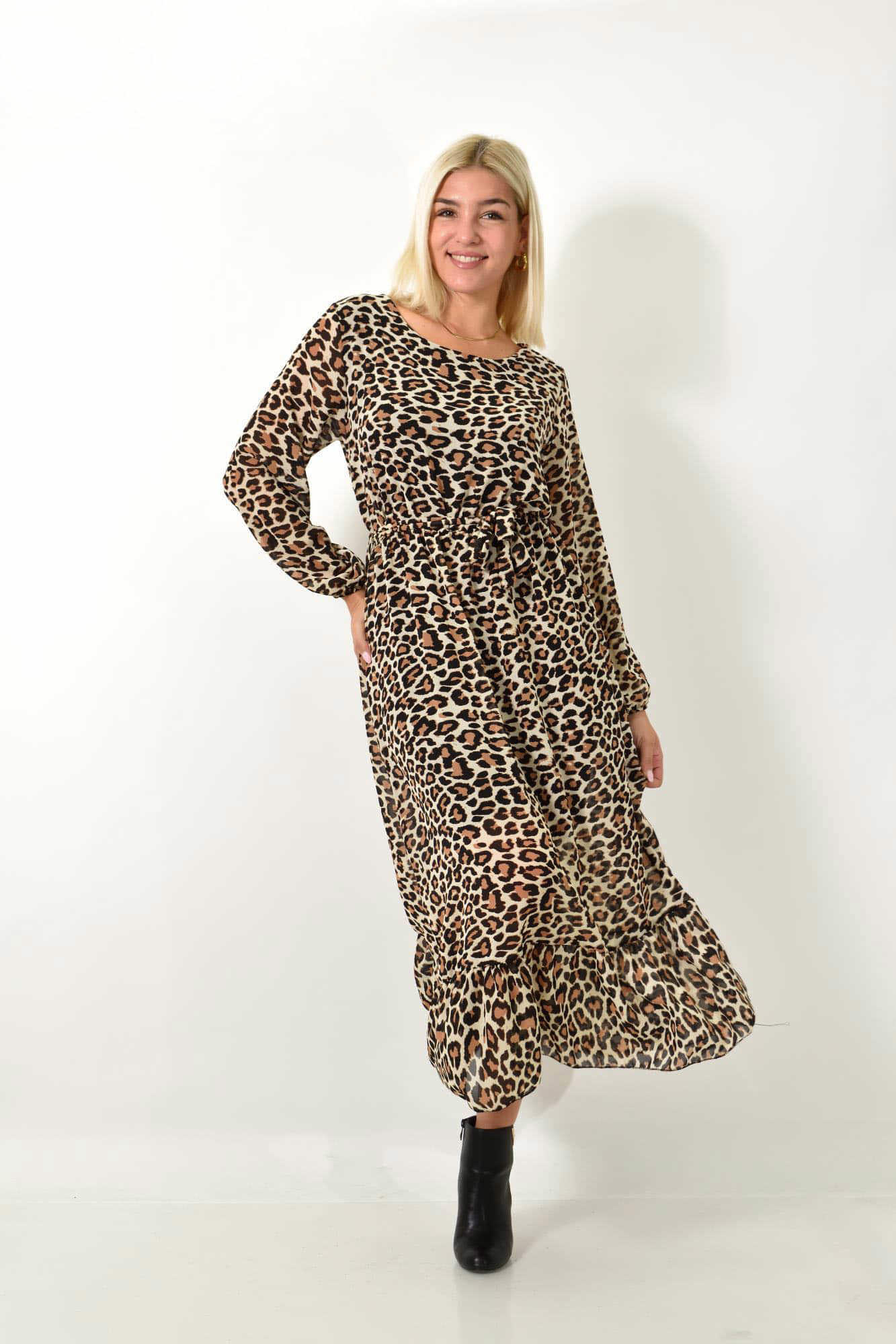 Μάξι φόρεμα με μοτίβο και βολάν Animal Print 25962