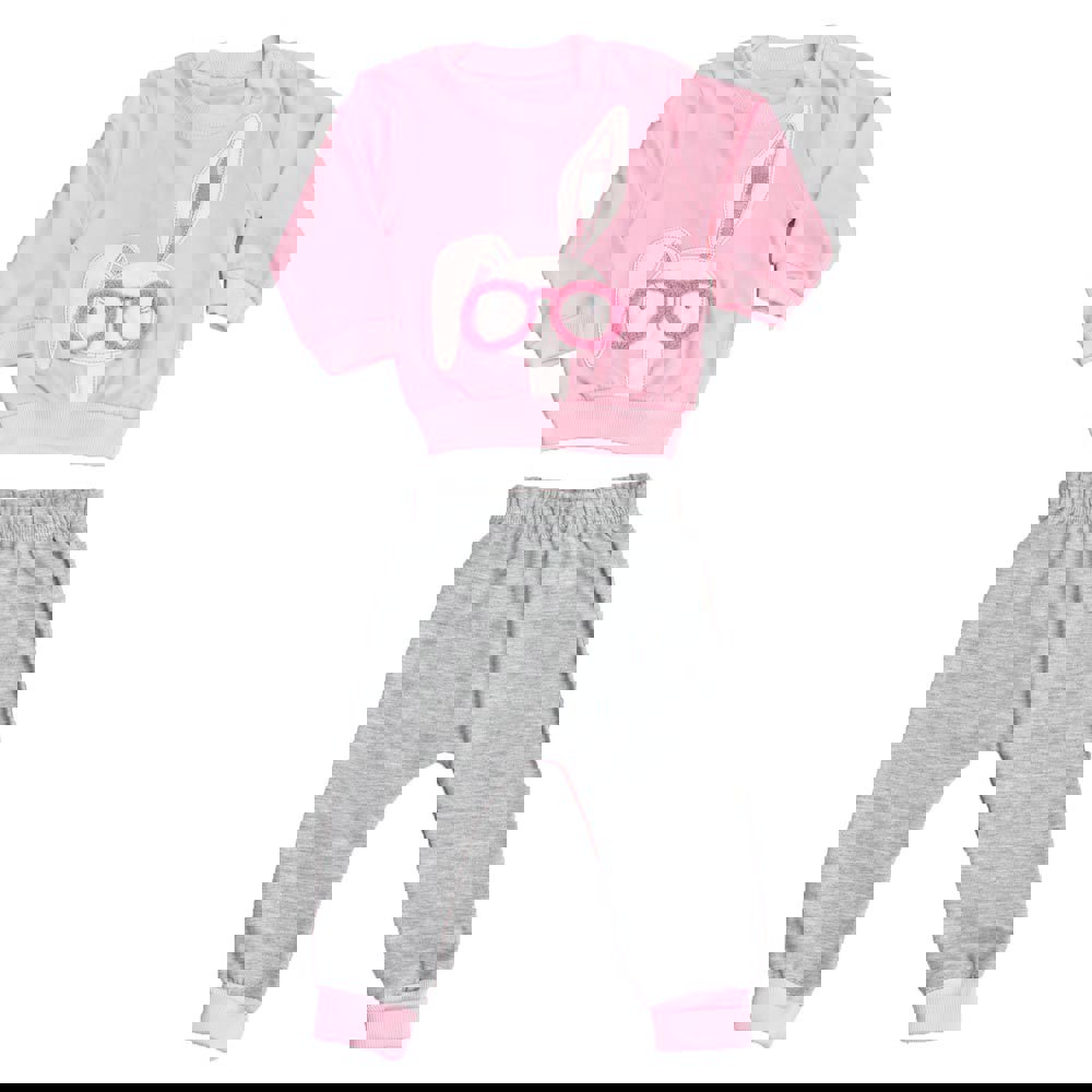 Βρεφικό σετ φόρμας με σχέδιο κουνέλι Ροζ 17162