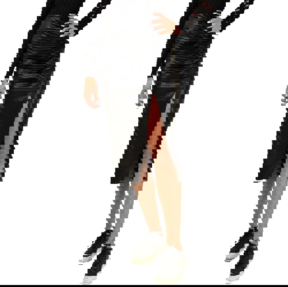 Φούστα με σούρες με όψη δέρματος Μαύρο 17498