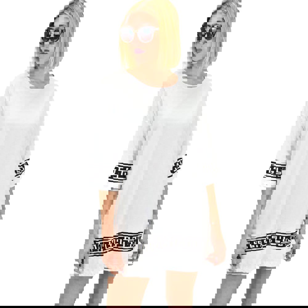 Γυναικεία φορεμα μπλουζοφόρεμα με σχέδιο μαίανδρος Λευκό 9806