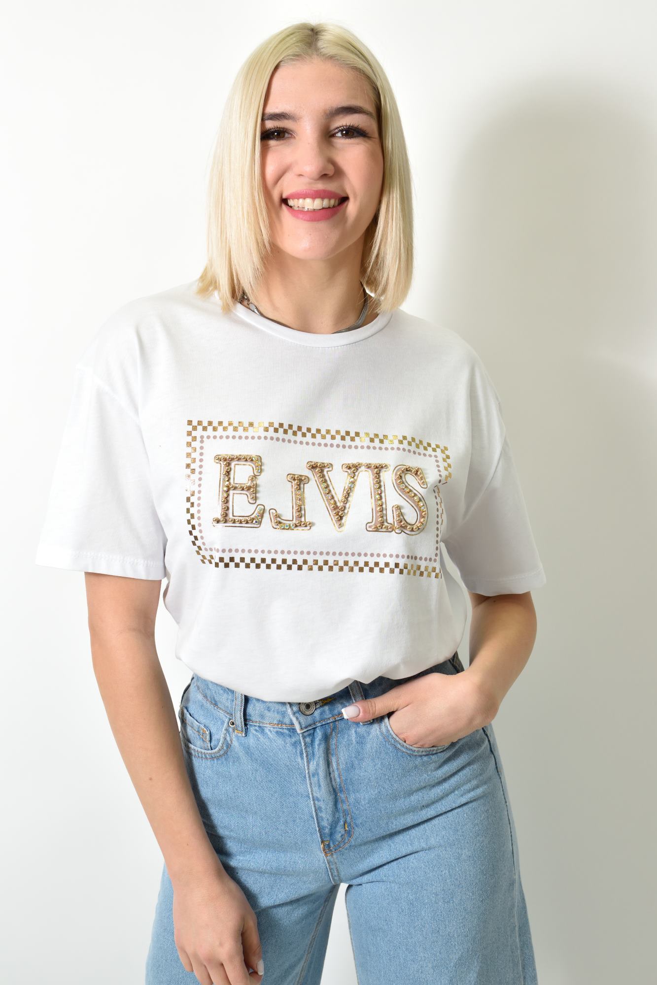 Γυναικείο T-shirt με στρας Λευκό 23774