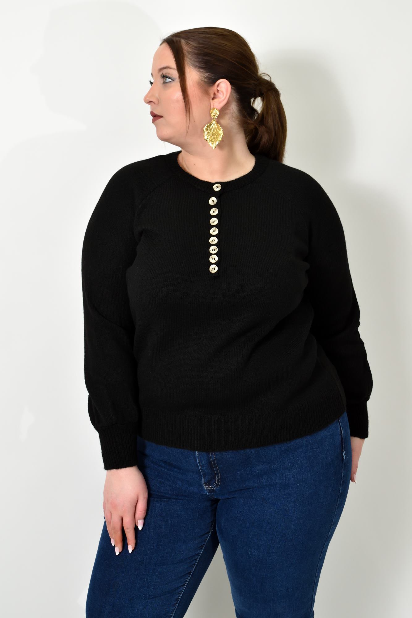 Γυναικείο πλεκτό με κουμπιά Μαύρο 22959