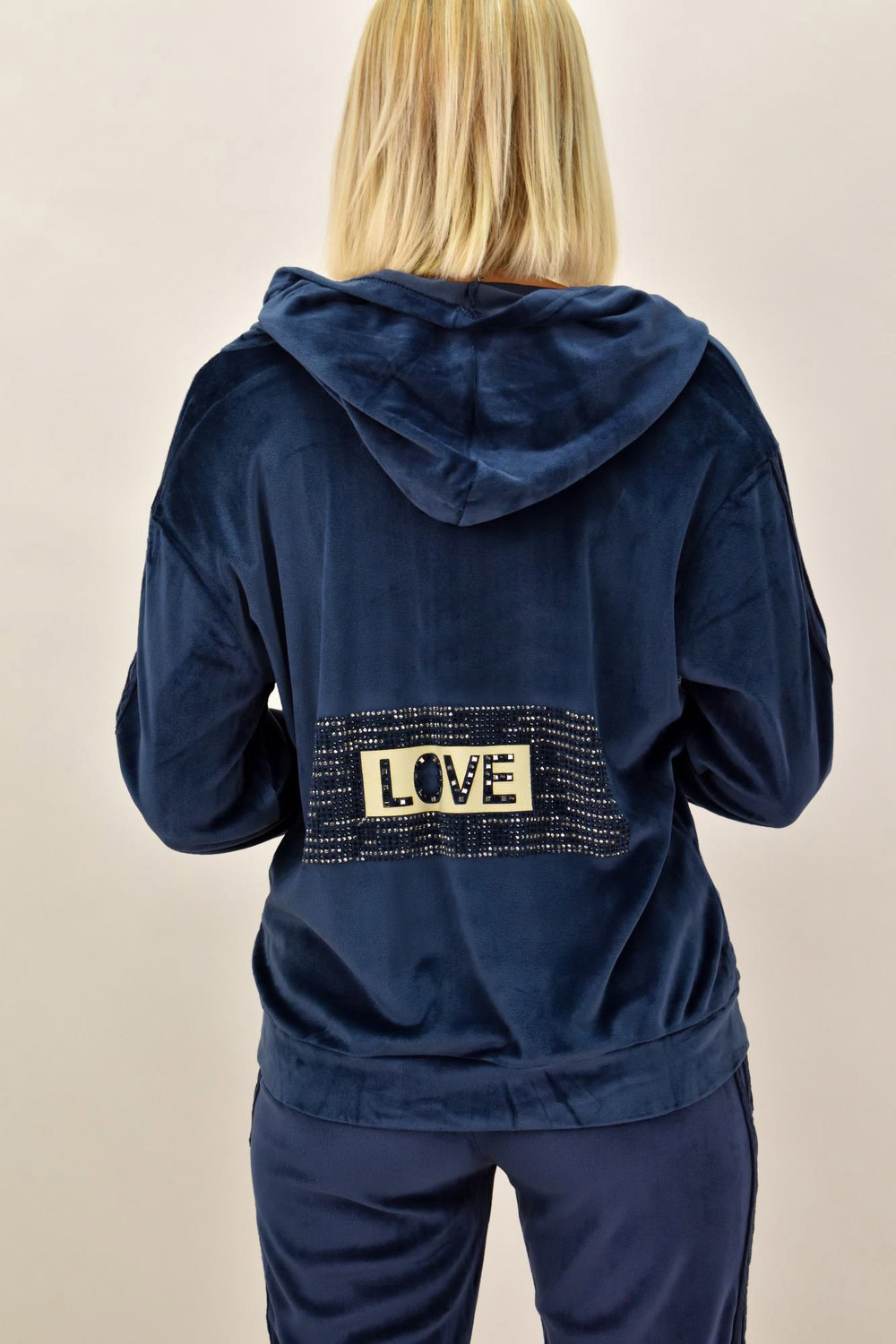 Γυναικείο σετ βελουτέ φόρμα με τύπωμα LOVE Μπλε 17818 φωτογραφία