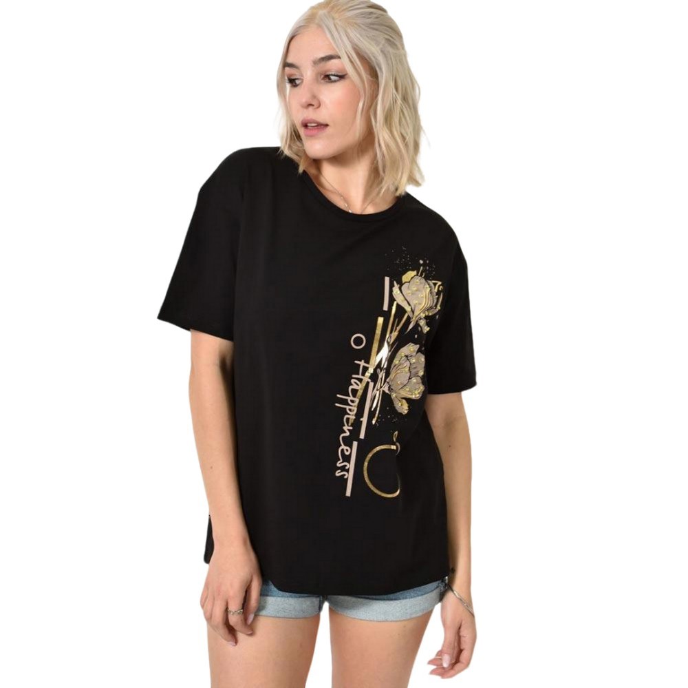 Potre OR T-Shirt με σχέδιο "Happiness" Μαύρο 24242