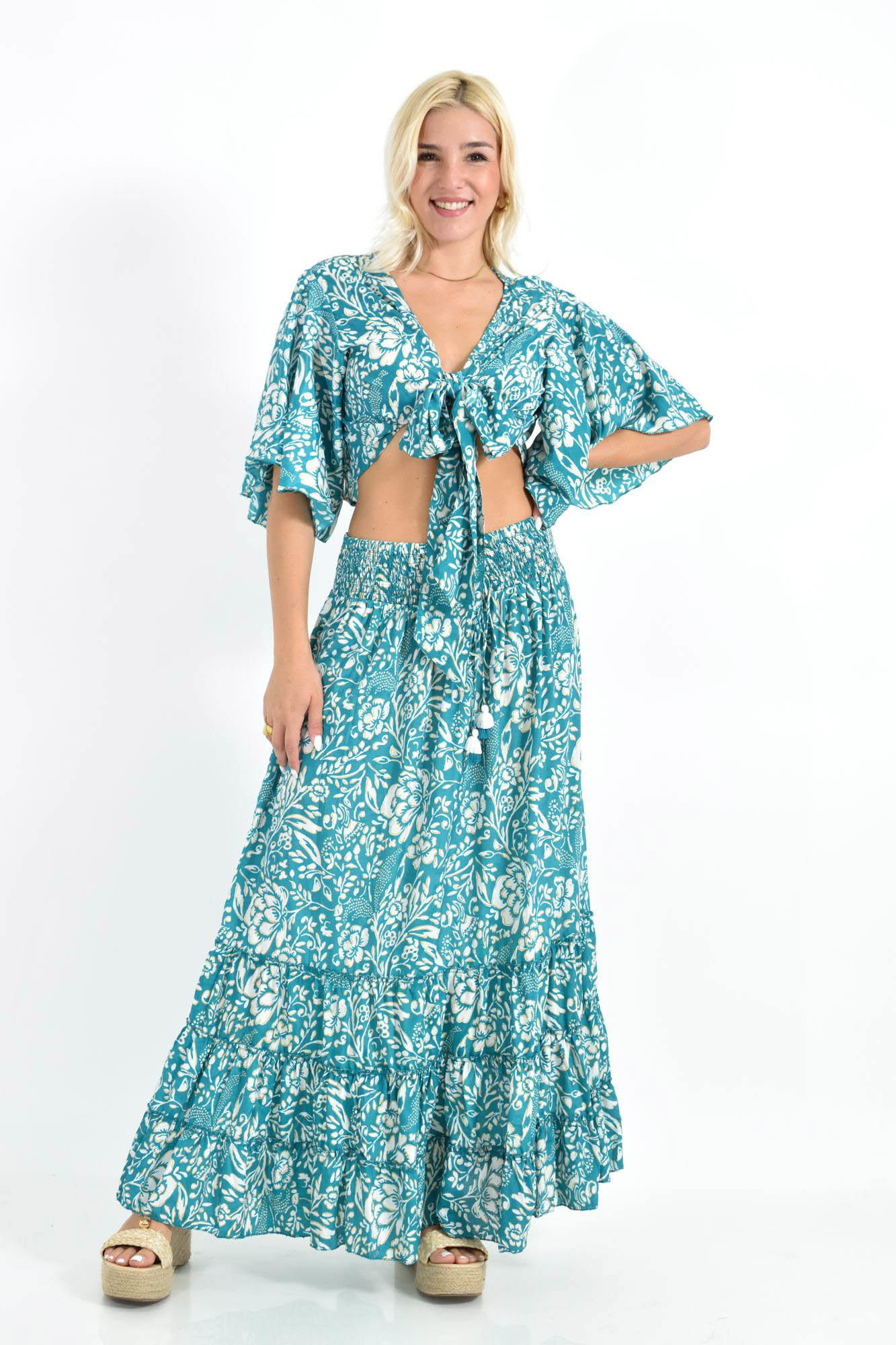 Boho Σετ με Φλοράλ Δέσιμο & Maxi Φούστα Βεραμάν 26618