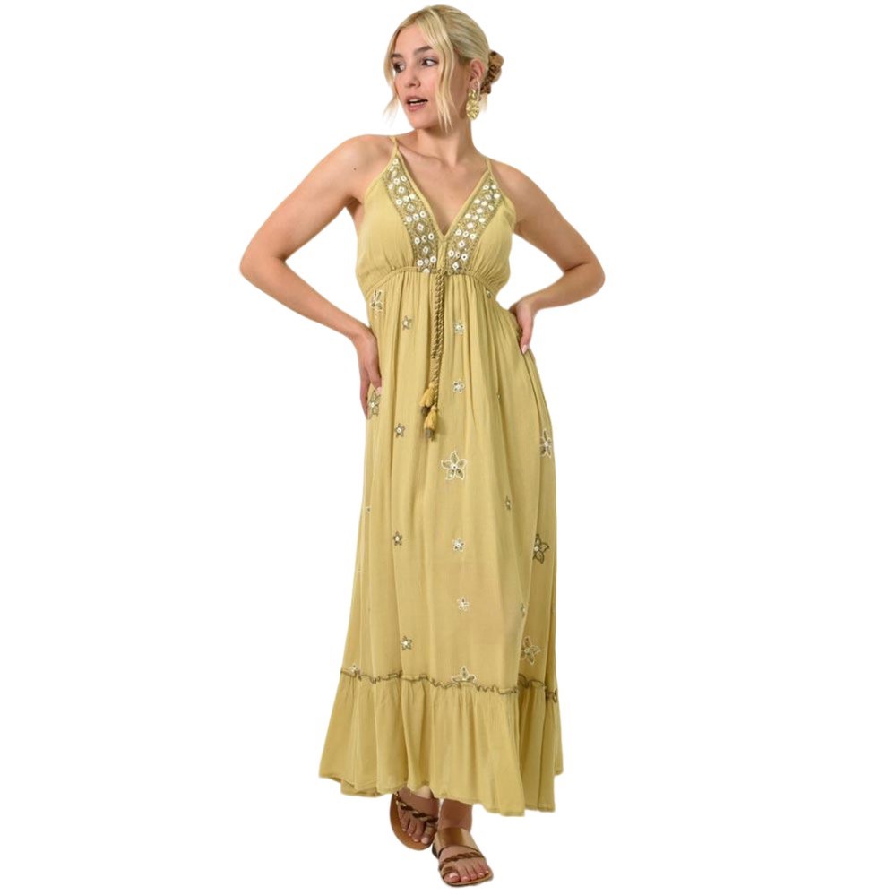 Μακρύ φόρεμα με διακοσμητικά στοιχεία Μπεζ 24728