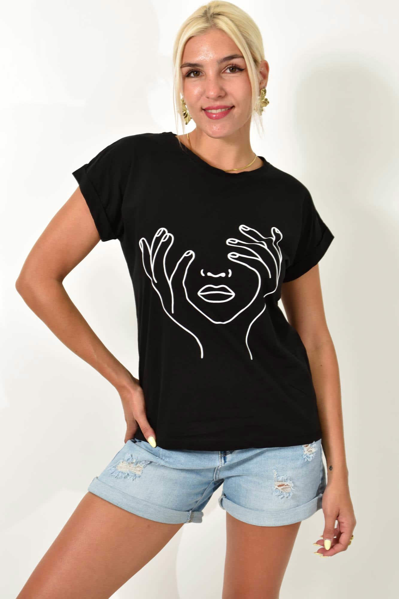 T-shirt με τύπωμα Μαύρο 25525