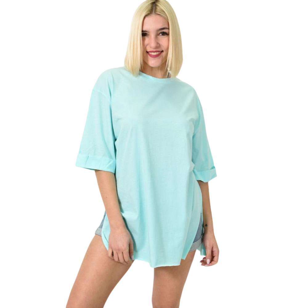 Μπλούζα μονόχρωμη με ανοίγματα Σιέλ 23561