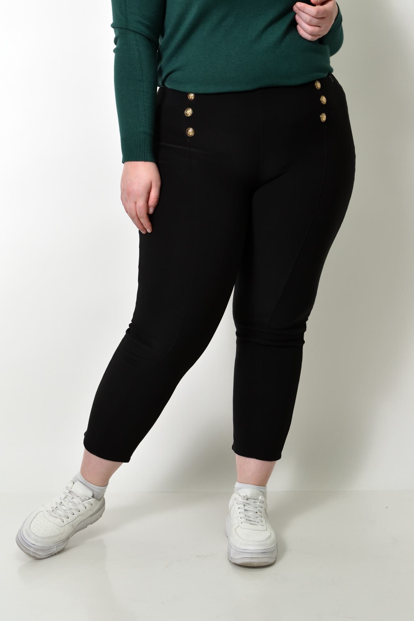 Γυναικείο plus size κολάν με διακοσμητικά κουμπιά Μαύρο 22796