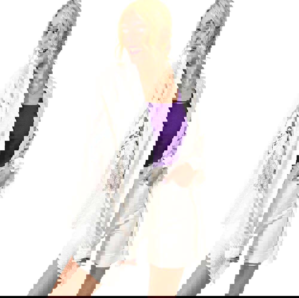 Γυναικείο πανωφόρι με πούλιες και σχέδιο Λευκό 23355