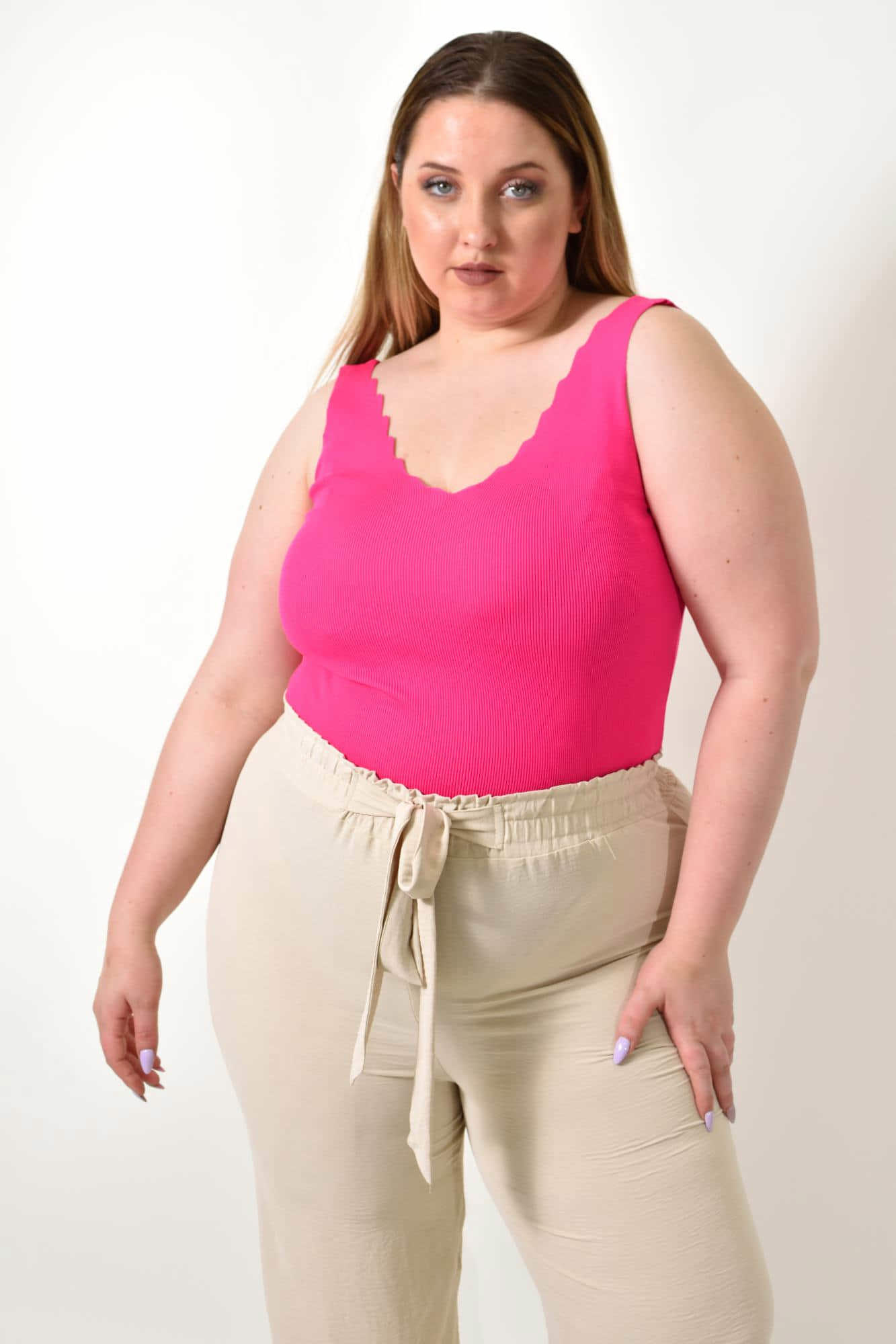 Γυναικείο Plus Size πλεκτό τοπ Φούξια 24366
