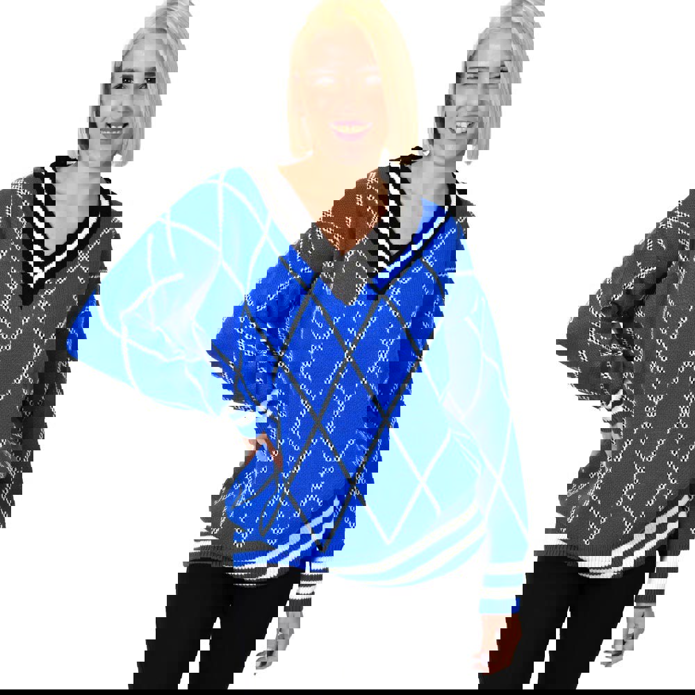 Γυναικείο πουλόβερ με σχέδιο ρόμβους Μπλε 22519