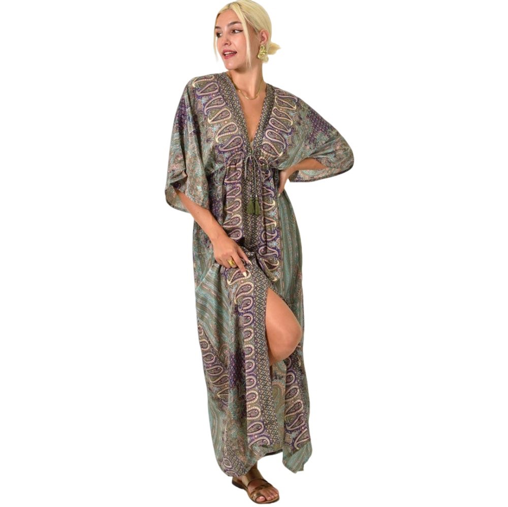 Εντυπωσιακό μακρύ φόρεμα με μοτίβο πέισλεϊ Μωβ 25450