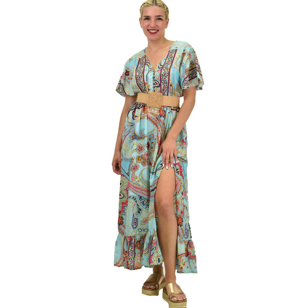 Γυναικείο μεταξωτό boho φόρεμα με κουμπιά χωρίς ζώνη Μέντα 20980