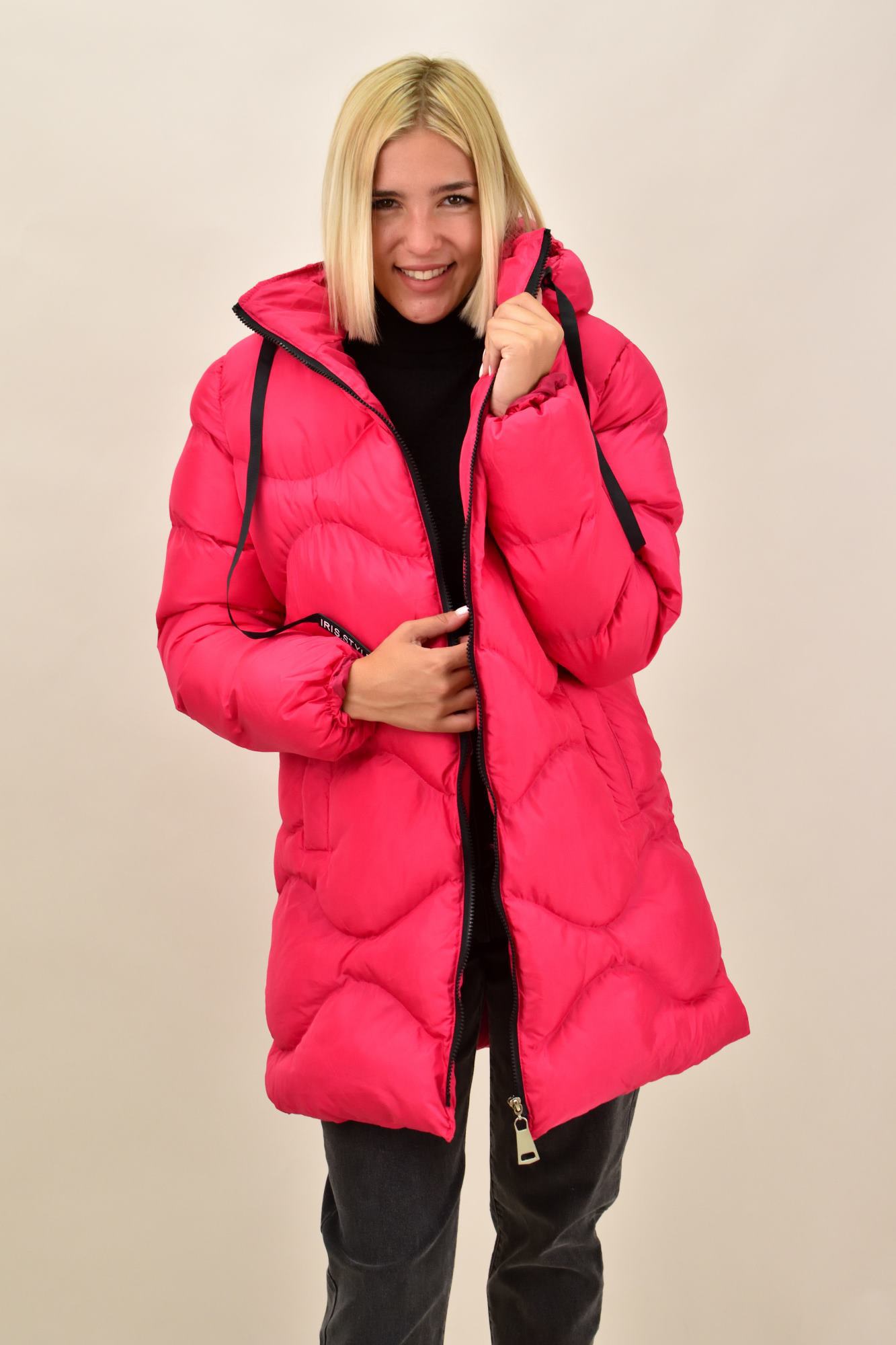 Puffer μπουφάν με κουκούλα Φούξια 17657