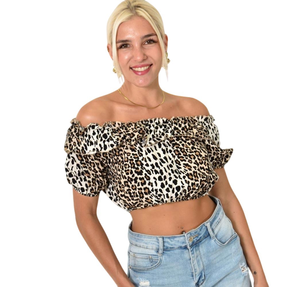 Crop τοπ με βολάν σχέδιο animal print Animal Print 25557