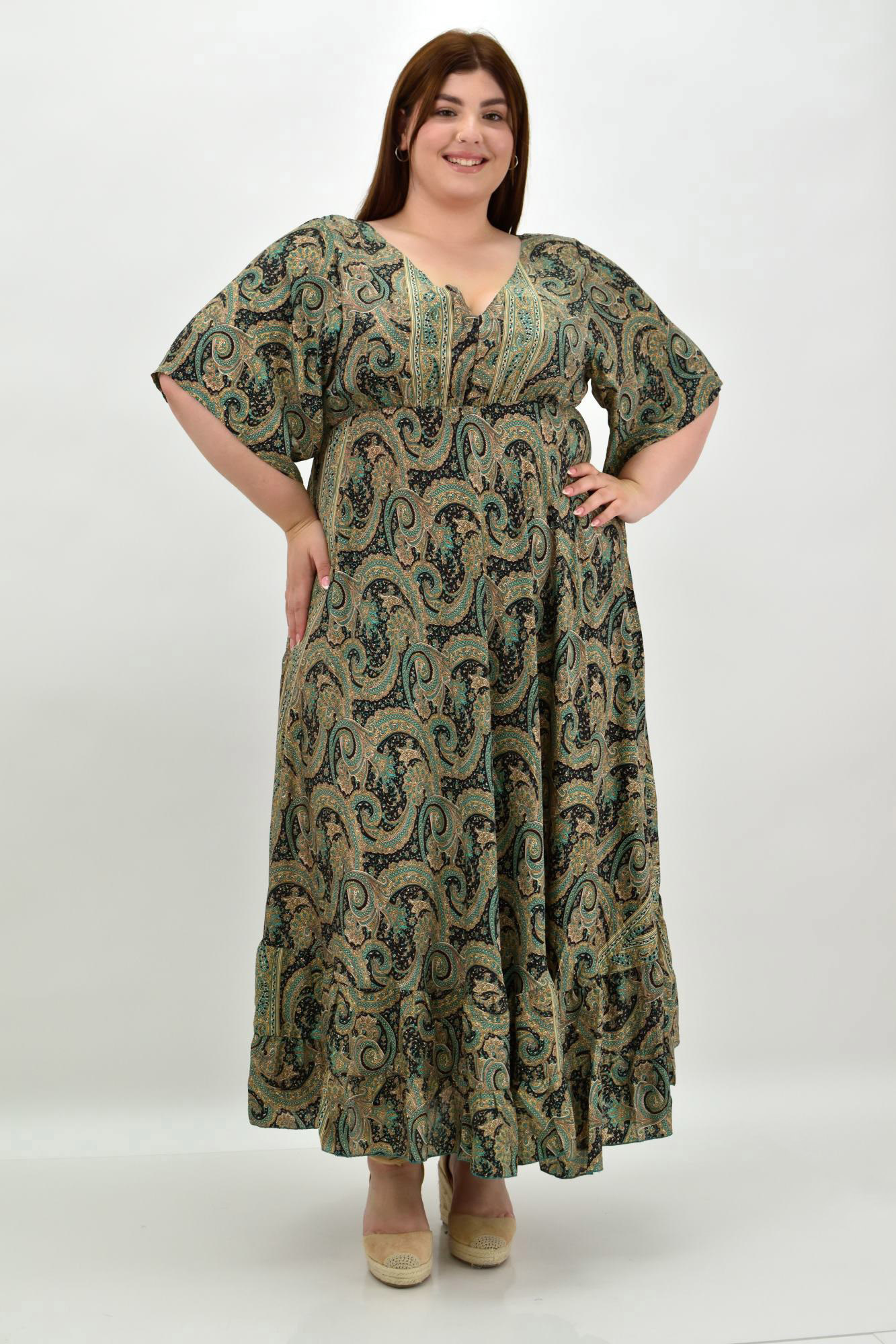 Γυναικείο μεταξωτό boho φόρεμα oversized Μαύρο 20081
